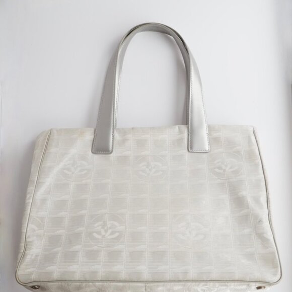 Authentic Preowned Chanel Silver Canvas New Travel Line Tote Bag - Picture 12 of 16